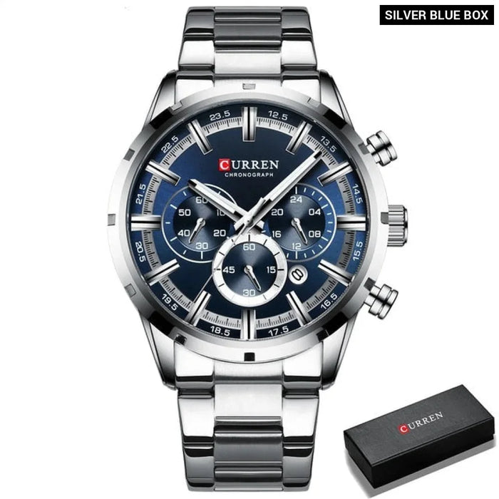 Stainless Steel Military Quartz Chronograph Wristwatch For Male