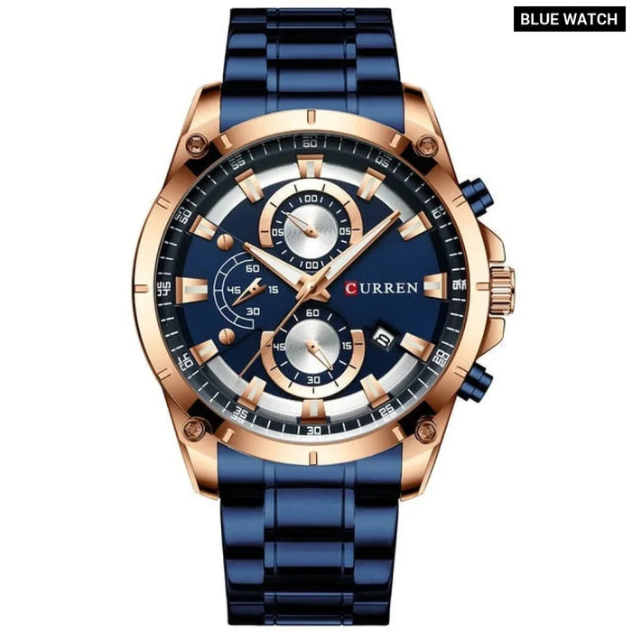 Casual Stainless Steel Chronograph Quartz Male Wristwatch