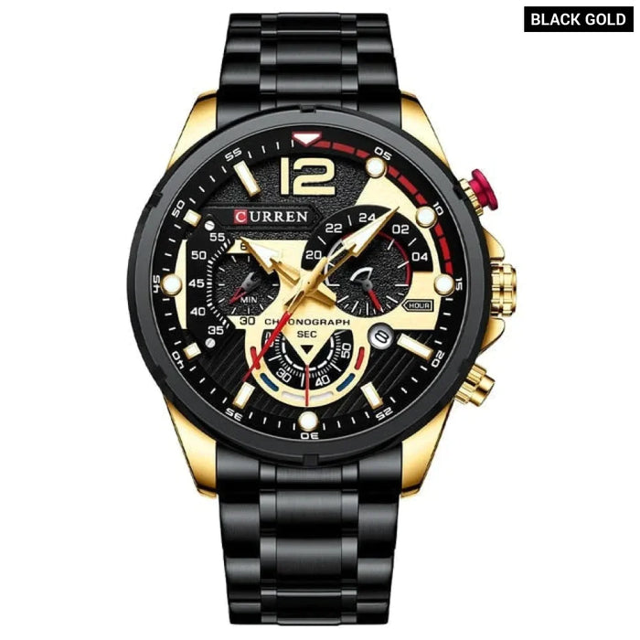 Sport Quartz Chronograph Men's Wristwatches Stainless Steel Clock With Luminous Watch