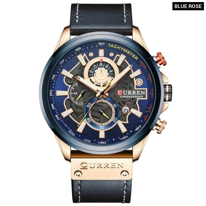 Casual Leather Sport Quartz Chronograph Wristwatch