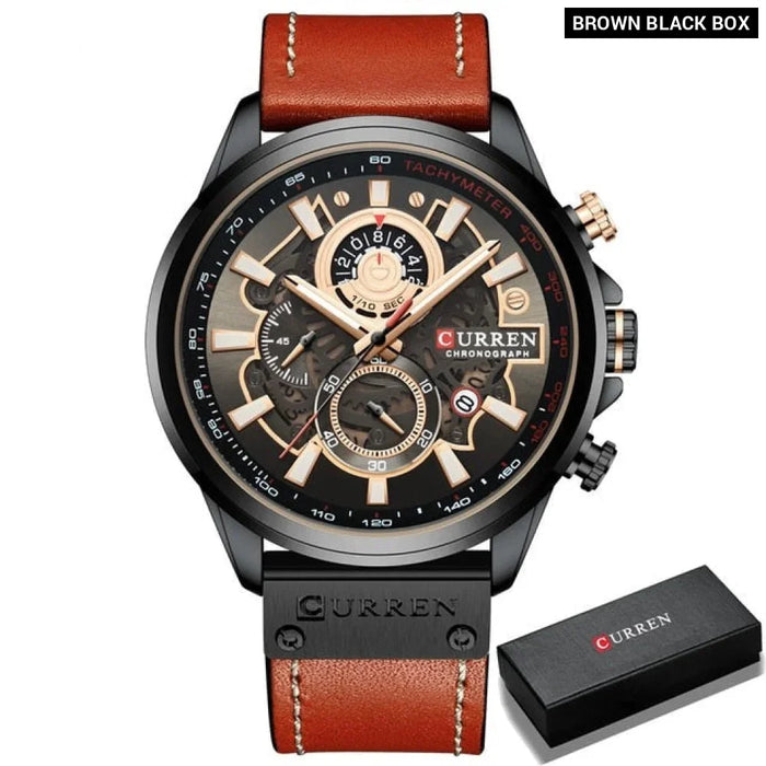 Casual Leather Sport Quartz Chronograph Wristwatch