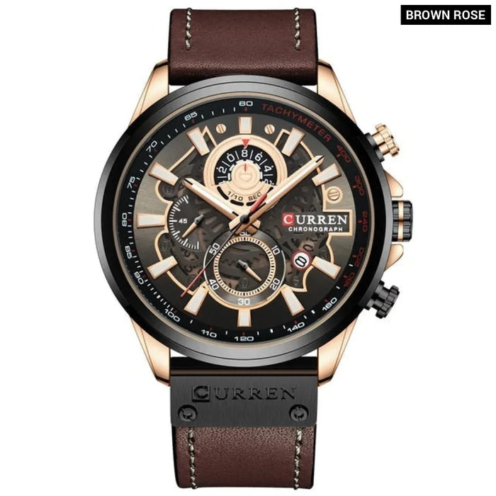 Casual Leather Sport Quartz Chronograph Wristwatch