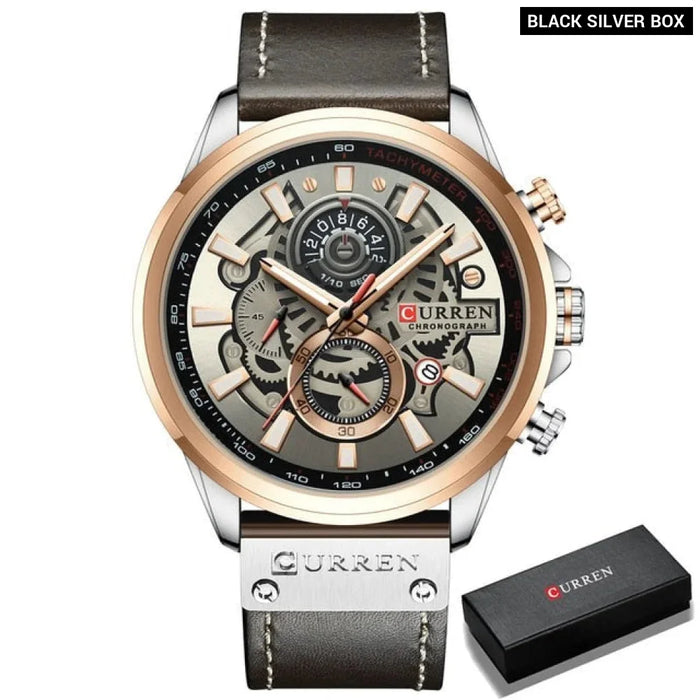 Casual Leather Sport Quartz Chronograph Wristwatch