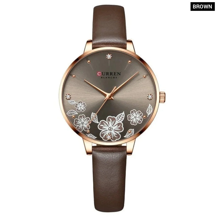 Leather Quartz Charm Flowers Dial WristWatches Clock For Ladies