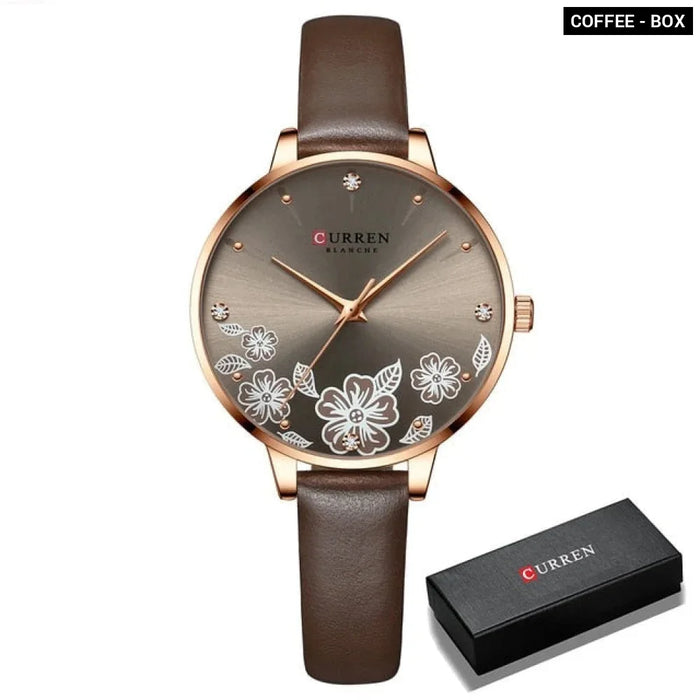 Leather Quartz Charm Flowers Dial WristWatches Clock For Ladies