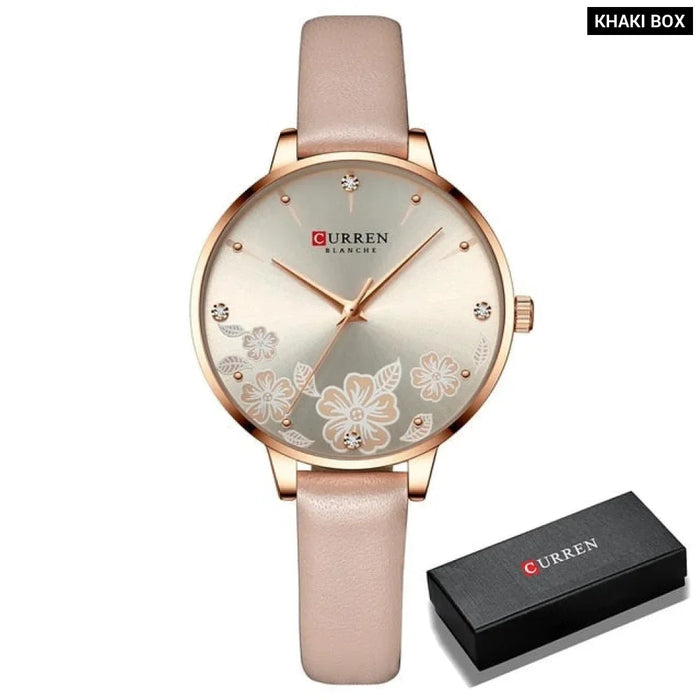 Leather Quartz Charm Flowers Dial WristWatches Clock For Ladies