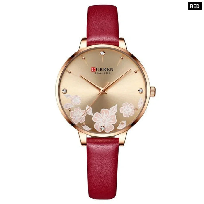 Leather Quartz Charm Flowers Dial WristWatches Clock For Ladies