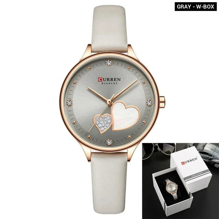 Elegant Leather Fashion Rhinestone Quartz Wristwatch For Women