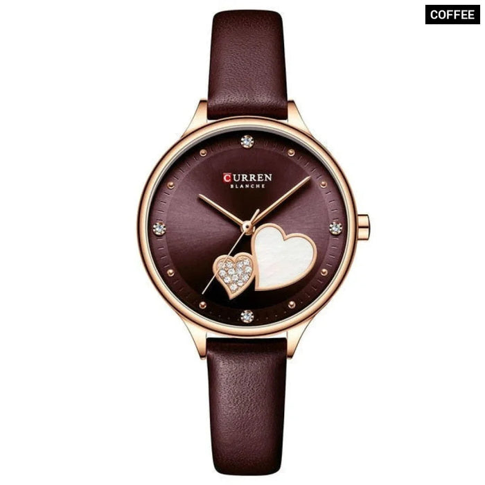 Elegant Leather Fashion Rhinestone Quartz Wristwatch For Women