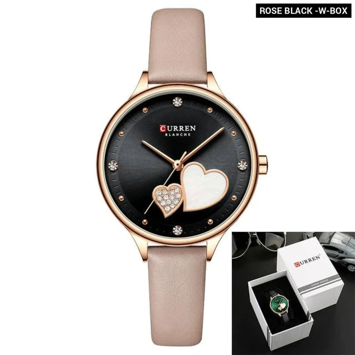 Elegant Leather Fashion Rhinestone Quartz Wristwatch For Women