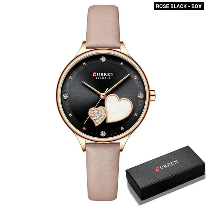 Elegant Leather Fashion Rhinestone Quartz Wristwatch For Women