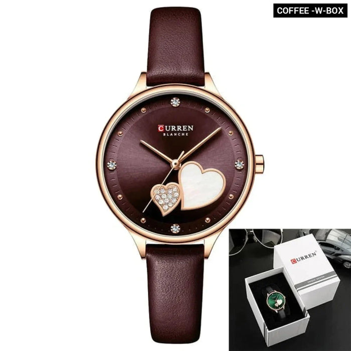 Elegant Leather Fashion Rhinestone Quartz Wristwatch For Women