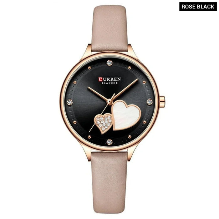 Elegant Leather Fashion Rhinestone Quartz Wristwatch For Women