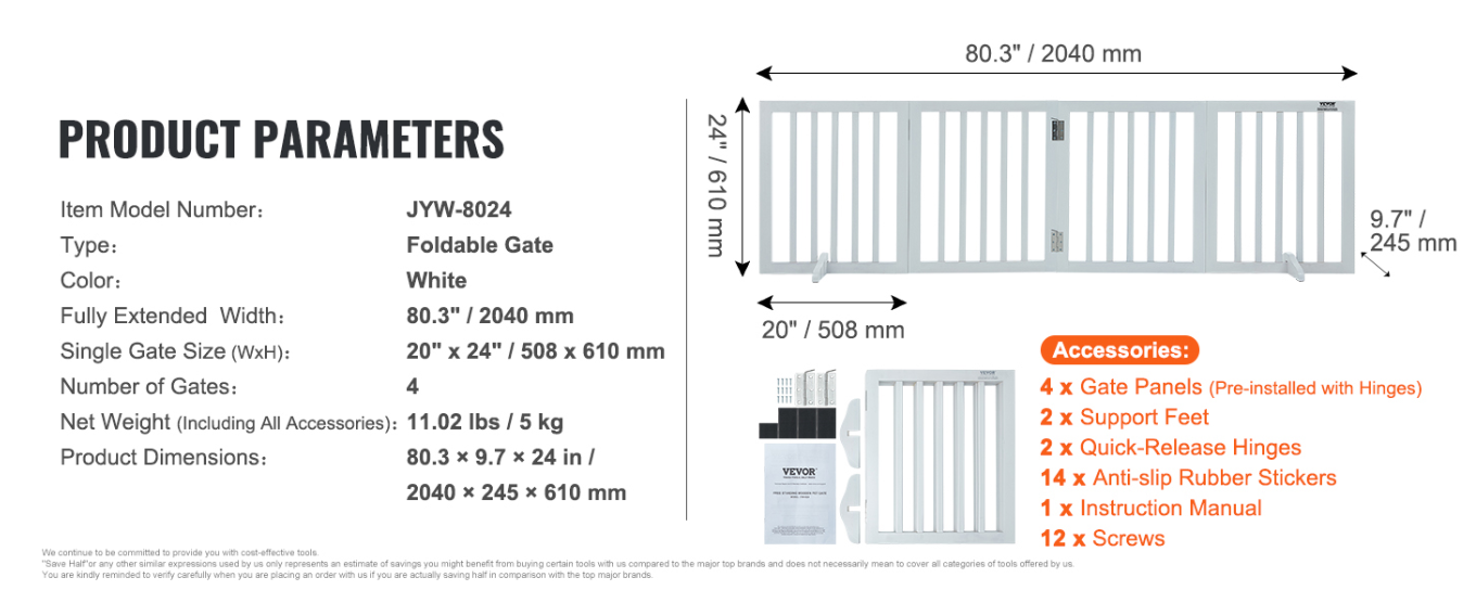 Foldable Free Standing Narrow Passage Pet Gate For Dogs