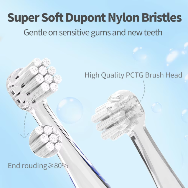 Led Kids Electric Toothbrush Waterproof Sonic Brush Replaceable Heads