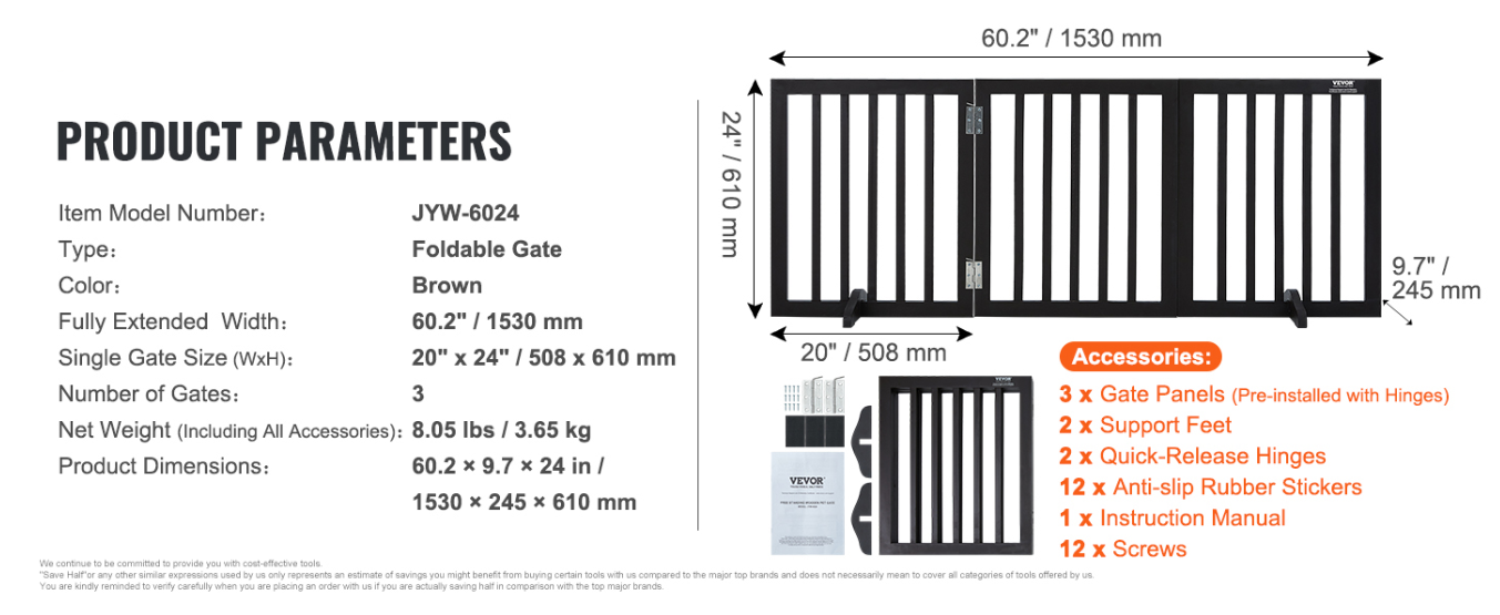 Foldable Free Standing Narrow Passage Pet Gate For Dogs