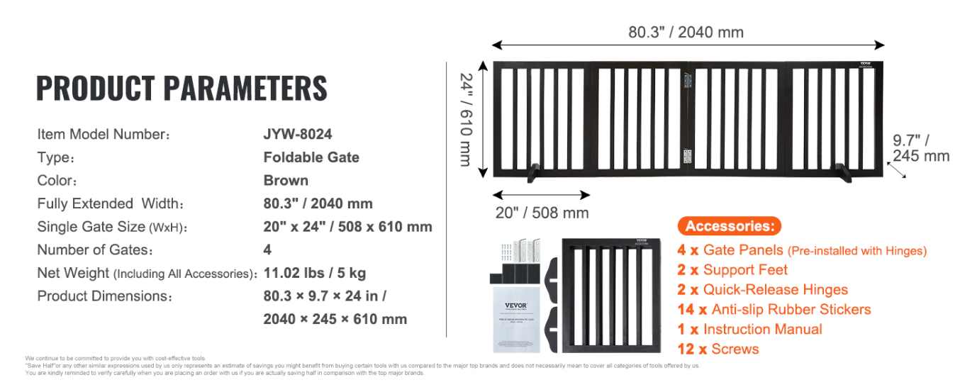 Foldable Free Standing Narrow Passage Pet Gate For Dogs