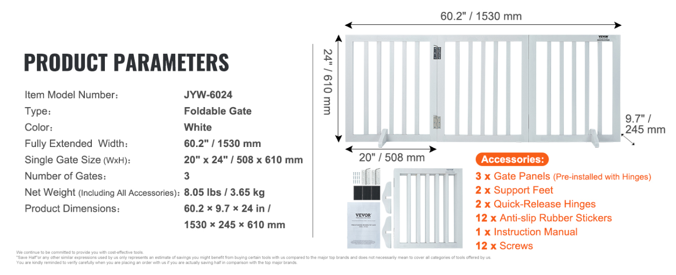 Foldable Free Standing Narrow Passage Pet Gate For Dogs