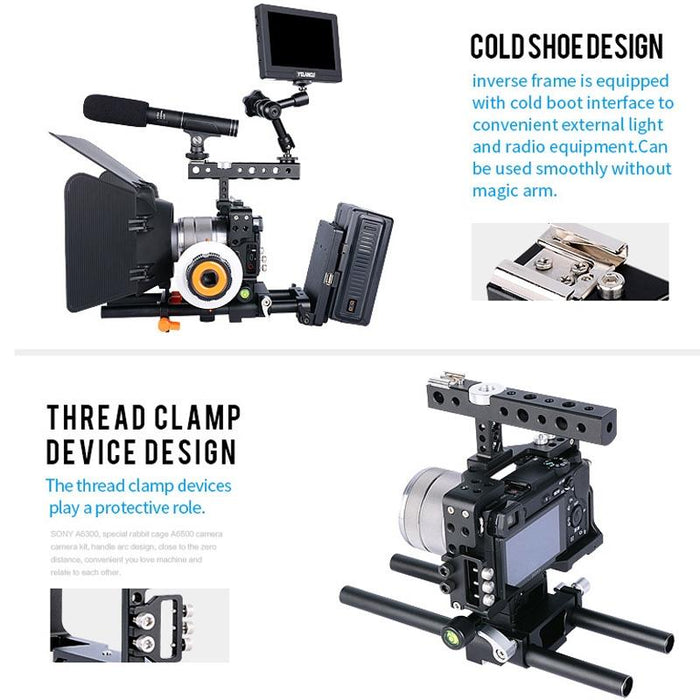 C6 Camera Video Cage Stabilizer For Sony A6000 / A6300 / A6500 / A6400 Black