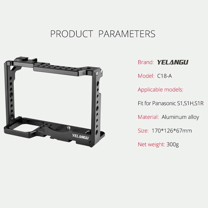 C18 Ylg0915A-A Video Camera Cage Stabilizer For Panasonic Lumix Dc-S1H / Dc-S1 / Dc-S1R Black