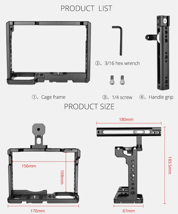 C18 Ylg0915A-B Video Camera Cage Stabilizer With Handle For Panasonic Lumix Dc-S1H / Dc-S1 / Dc-S1R Black