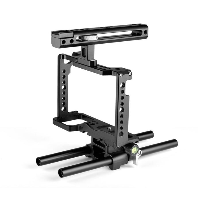 C18 Ylg0915A-C Video Camera Cage Stabilizer With Handle & Rail Rod Mount For Panasonic Lumix Dc-S1H / Dc-S1 / Dc-S1R Black