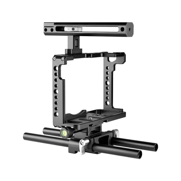 C18 Ylg0915A-C Video Camera Cage Stabilizer With Handle & Rail Rod Mount For Panasonic Lumix Dc-S1H / Dc-S1 / Dc-S1R Black