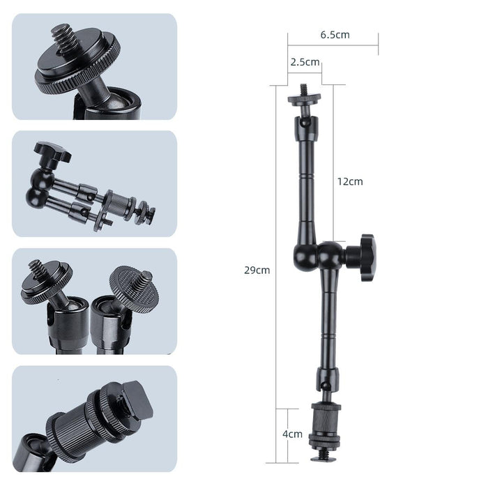 11 Inch Adjustable Friction Articulating Magic Arm & Large Claws Clips With Phone Clamp Black