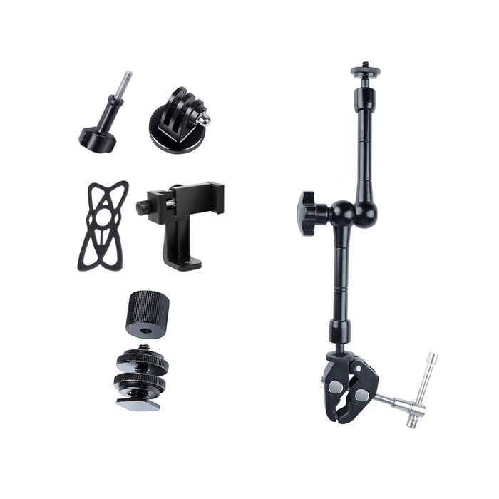 11 Inch Adjustable Friction Articulating Magic Arm & Large Claws Clips With Phone Clamp Black