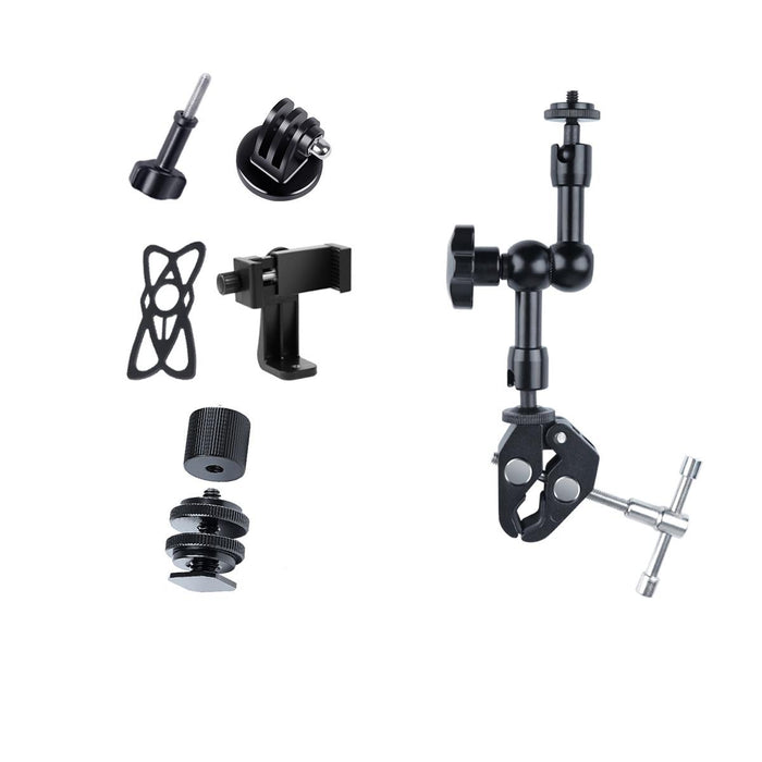 7 Inch Adjustable Friction Articulating Magic Arm & Large Claws Clips With Phone Clamp Black