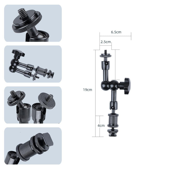 7 Inch Adjustable Friction Articulating Magic Arm & Large Claws Clips With Phone Clamp Black