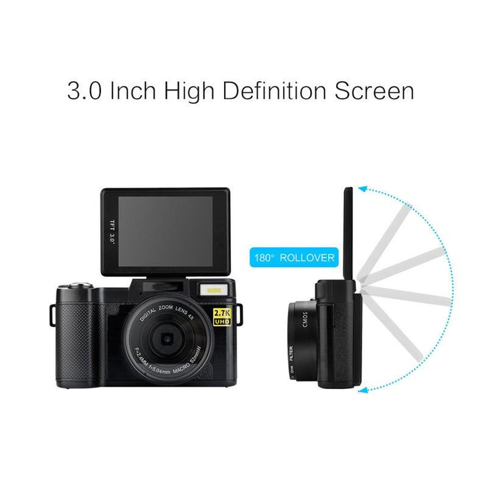 R2 2.7K Vlog Camera 4X Zoom Digital Camera With 3.0 Inch Flip Screen Black