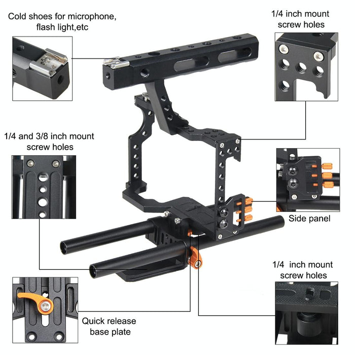 Ylg0904A-C Handle Video Camera Cage Stabilizer For Panasonic Lumix Dmc-Gh4 / Sony A7 & A7S & A7R & A7Rii & A7Sii Orange