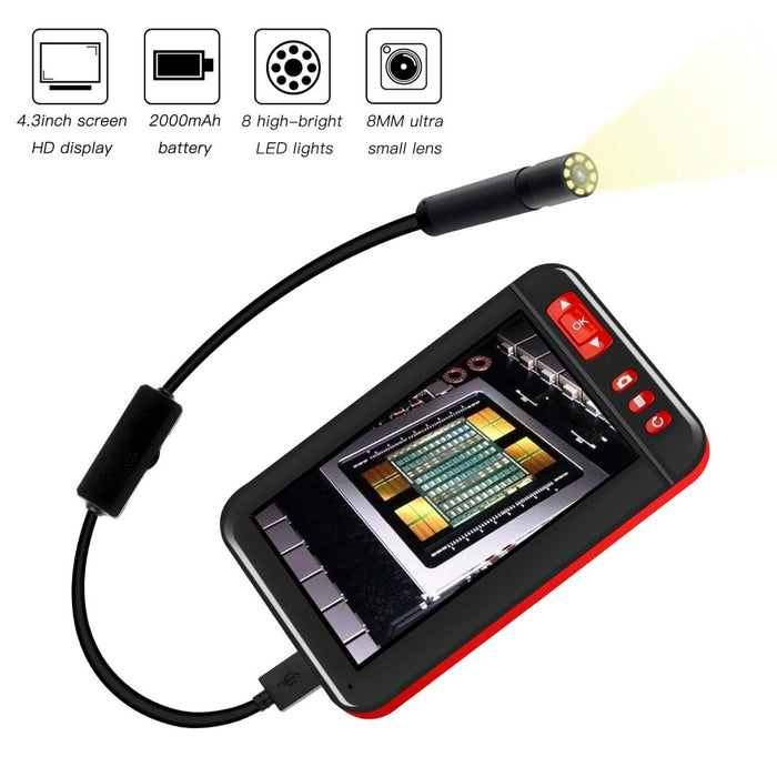 4.3 Inch Screen Display Hd1080P Inspection Endoscope With 8 Leds Length 2M Lens Diameter 8Mm Hard Line