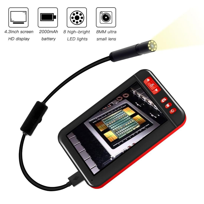 4.3 Inch Screen Display Hd1080P Inspection Endoscope With 8 Leds Length 10M Lens Diameter 8Mm Mild Line