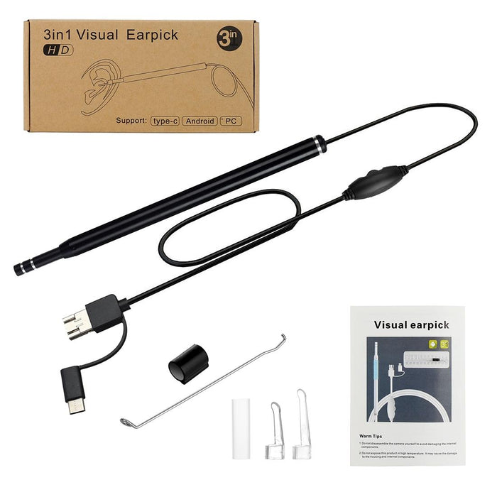 5.5Mm Home Otoscope Three-In-One Ear Endoscope 30W Hd Otoscope Visual Ear Picking Otoscope Black