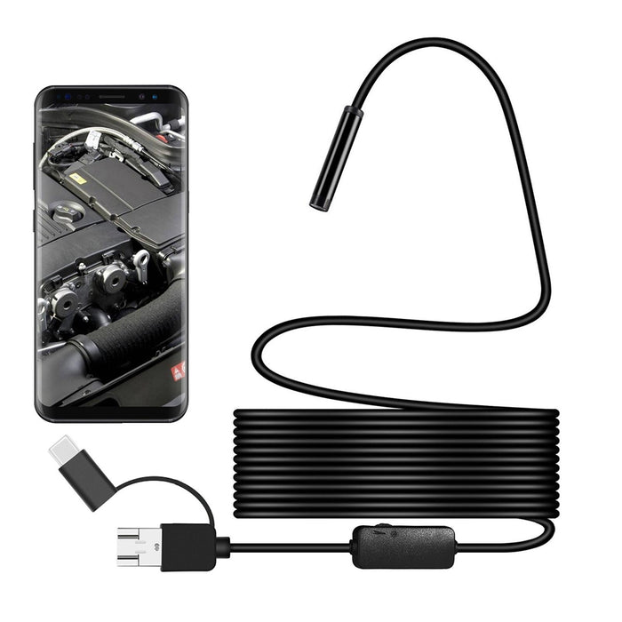 8Mm Spiral Head 3 In 1 Waterproof Digital Endoscope Inspection Camera Length 5M Flexible Cable Black