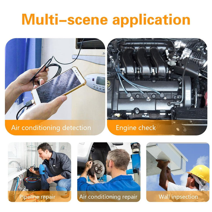 8Mm Spiral Head 3 In 1 Waterproof Digital Endoscope Inspection Camera Length 5M Hard Cable Black