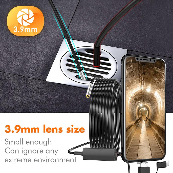 Inskam107 3.9Mm 3 In 1 Hd Waterproof Industry Digital Endoscope Inspection Camera Length 3.5M Flexible Cable Black