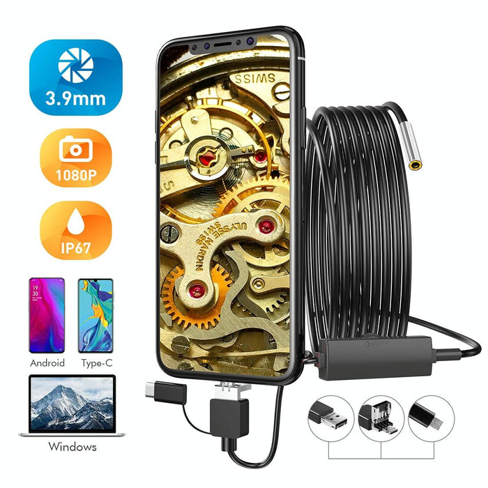 Inskam107 3.9Mm 3 In 1 Hd Waterproof Industry Digital Endoscope Inspection Camera Length 1M Flexible Cable Black