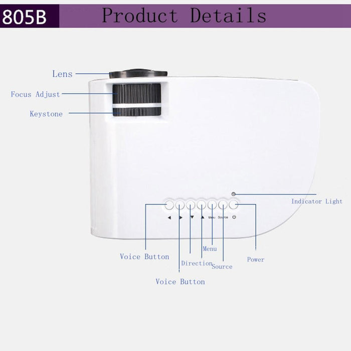 Rd-805B 960*640 1200 Lumens Portable Mini Led Projector Home Theater With Remote Controller Supports Usb + Vga + Hdmi + Av + Tv