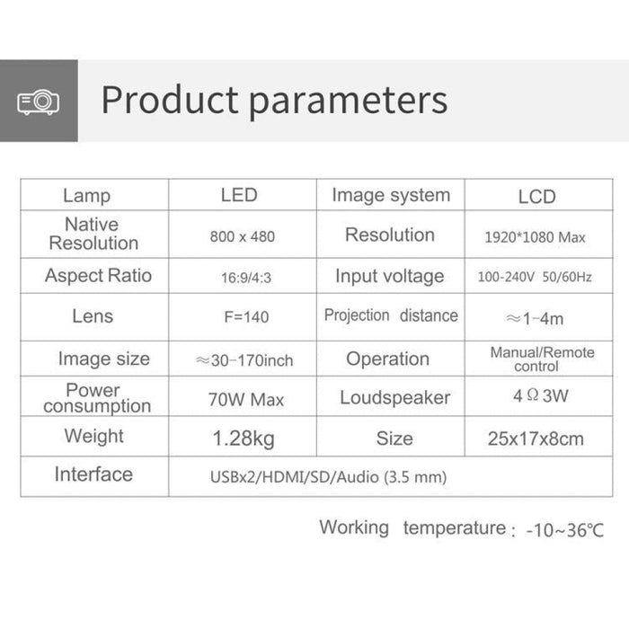 T5 100 Ansi Lumens 800X400 Resolution 480P Led + Lcd Technology Smart Projector Supports Hdmi / Sd Card / 2 X Usb / Audio 3.5Mm Ordinary Version