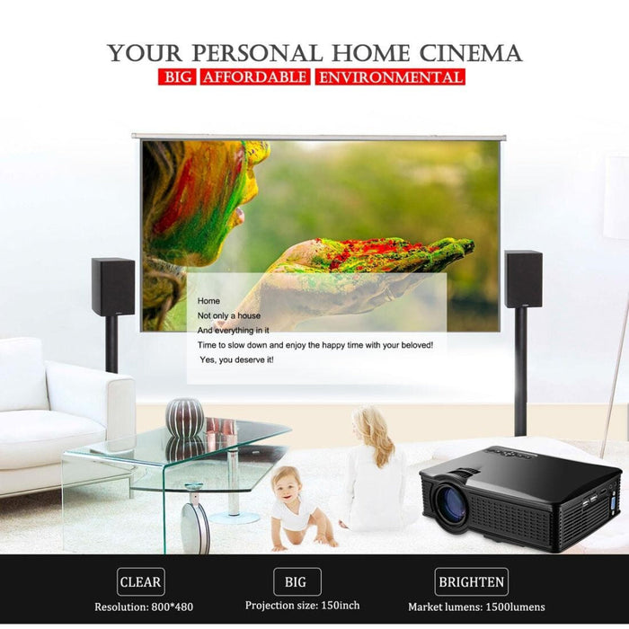 Ly-50 1800 Lumens 1280X800 Home Theater Led Projector With Remote Control Supports Av & Usb & Vga & Hdmi Black