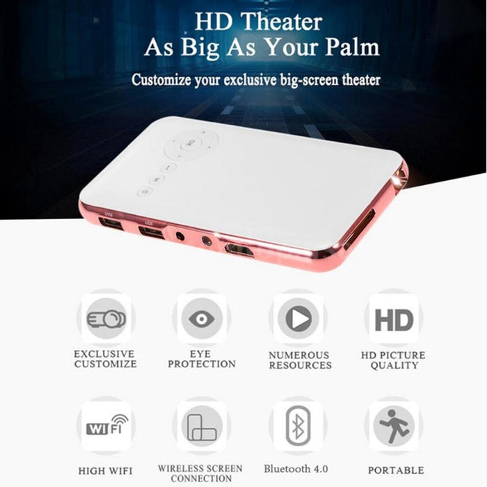 Dl-S6 + 1000 Lumens 854X480 Smart Mini Projector Rk3128 Cpu 1Gb + 32Gb Android 4.4 Bluetooth Wifi Hdmi Rose Gold