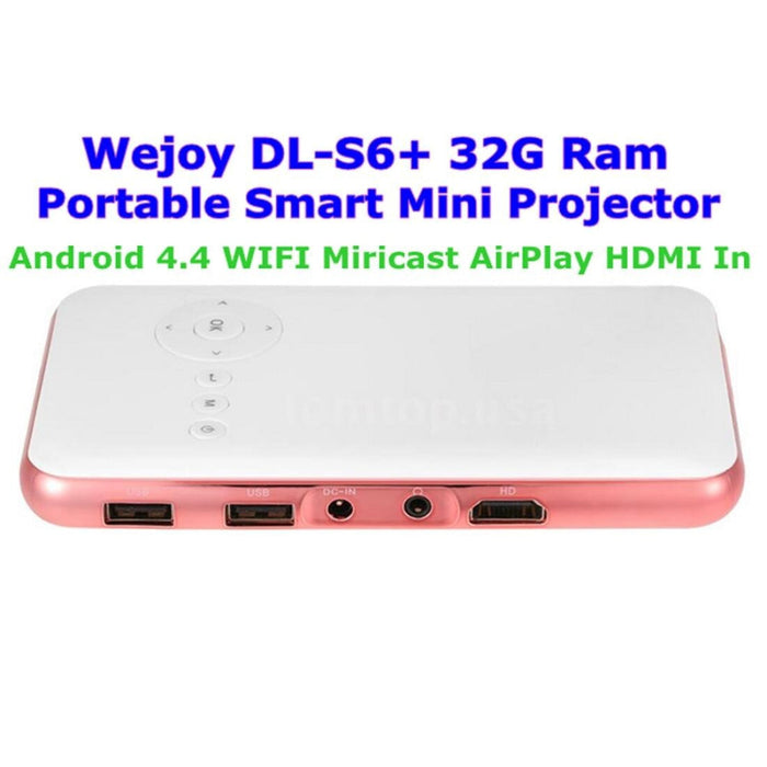 Dl-S6 + 1000 Lumens 854X480 Smart Mini Projector Rk3128 Cpu 1Gb + 32Gb Android 4.4 Bluetooth Wifi Hdmi Rose Gold