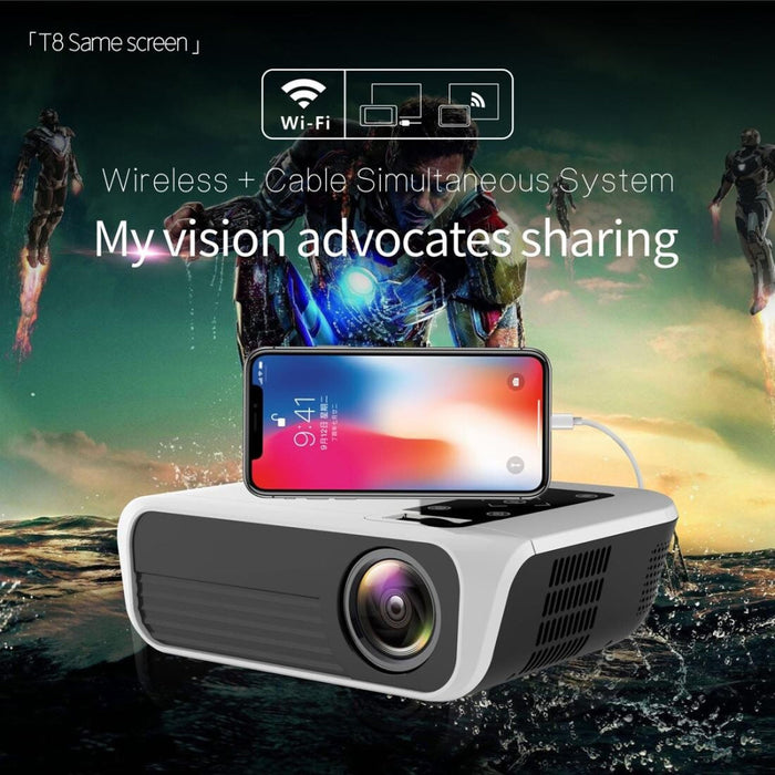 T8 1920X1080 Portable Home Theater Office Full Hd Mini Led Projector With Remote Control Built-In Speaker Supports Usb / Hdmi / Av / Ir Same Screen Version