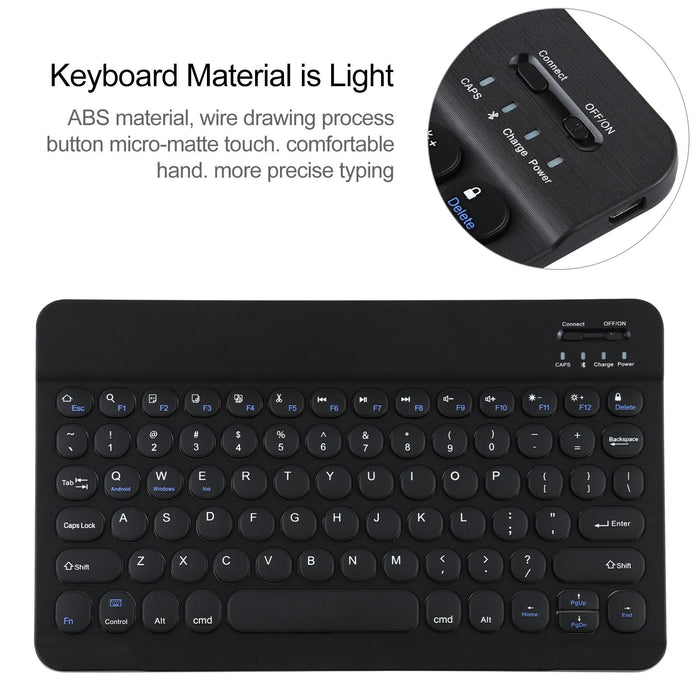 Universal Round Keys Detachable Bluetooth Keyboard For Ipad 9-10 Inch Black