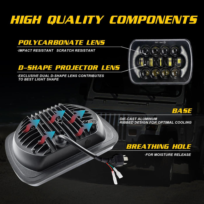 7 Inch 5X7 / 7X6 H4 Dc 9V - 30V 30000Lm 300W 8Leds Car Square Shape Led Headlight Lamps For Jeep Wrangler