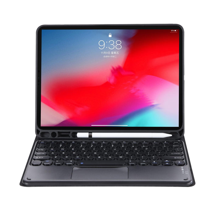 Yt102B-A Detachable Candy Colour Skin Feel Texture Round Keycap Bluetooth Keyboard Leather Case With Touch Control For Ipad 10.2 2020 & 2019 / Air 2019 / Pro 10.5 Inch Black