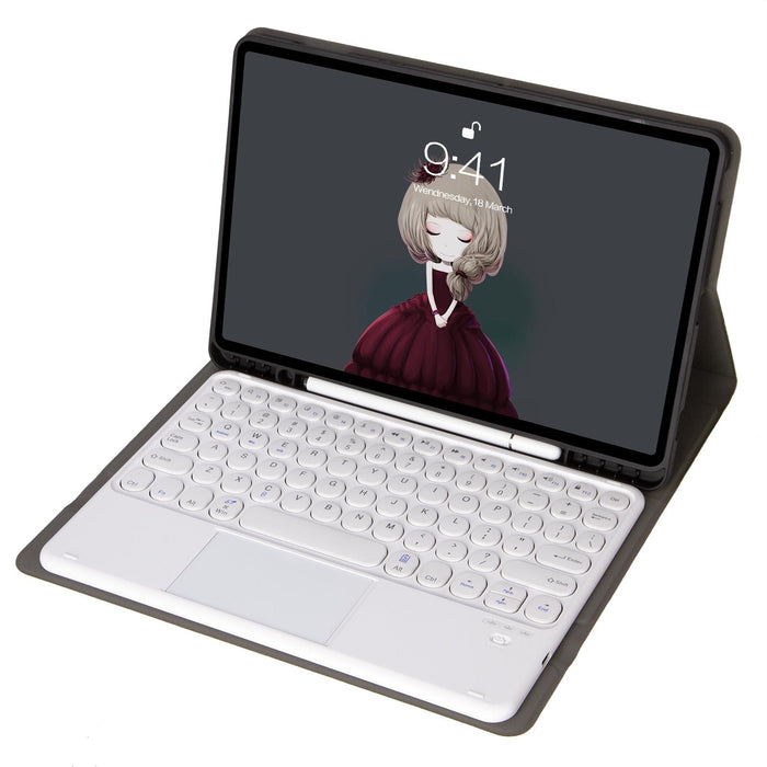 Ya098B-A Detachable Lambskin Texture Round Keycap Bluetooth Keyboard Leather Tablet Case With Touch Control & Pen Slot & Stand For Ipad Air 4 10.9 Inch 2020 / Pro 11 Inch 2020 & 2018